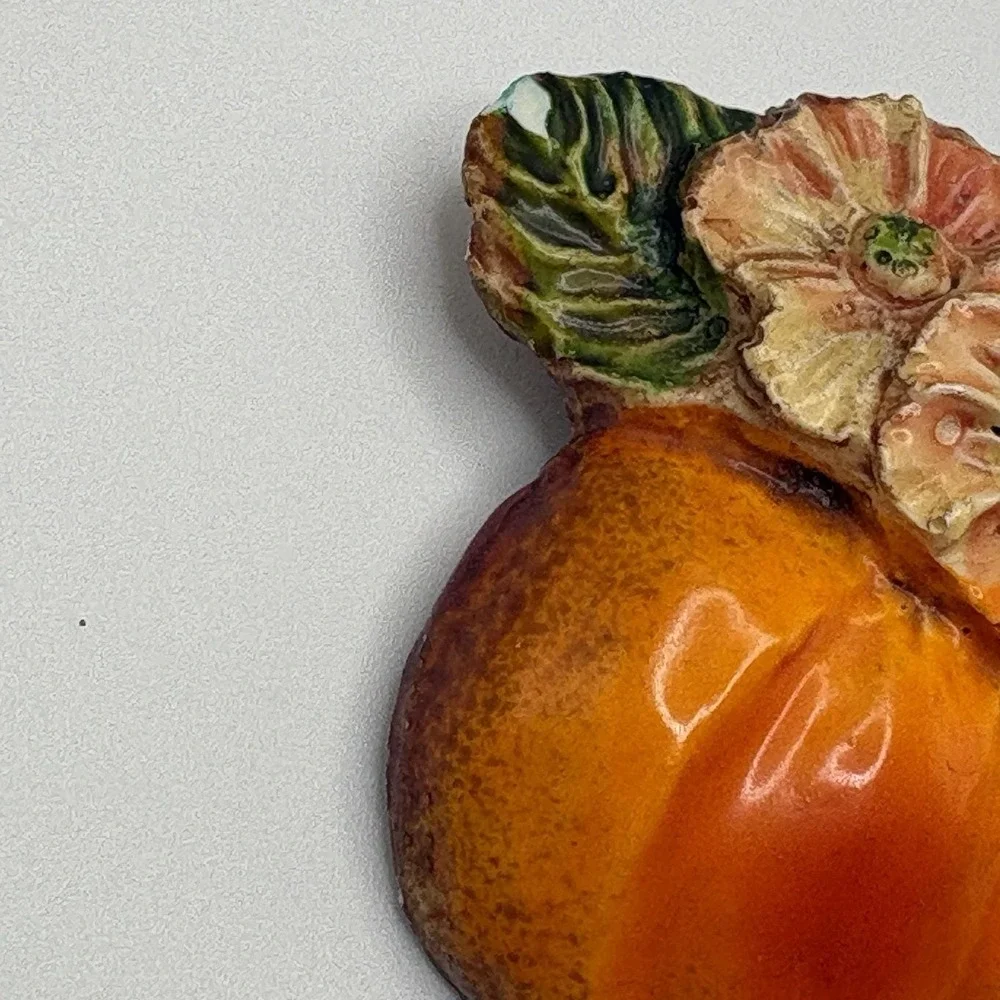 Vintage West Germany Brooch Peaches Fruit Hand Painted Orange Flowers READ